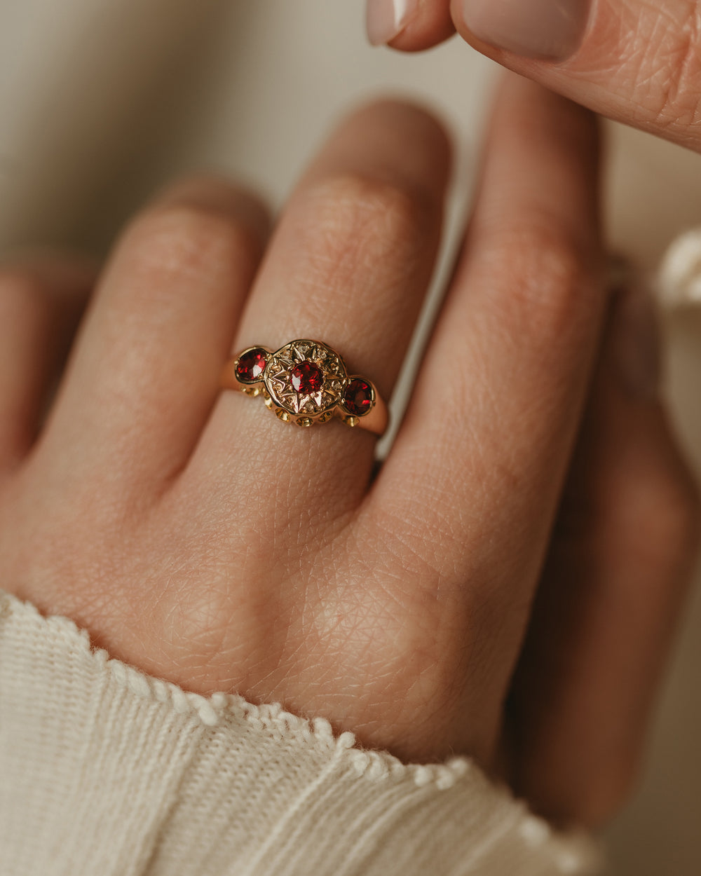 Delphine 1909 Antique 18ct Gold Garnet, Ruby & Diamond Ring