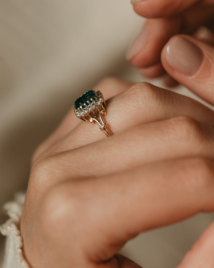Marianne 1990 Vintage 9ct Gold Topaz & Diamond Cluster Ring