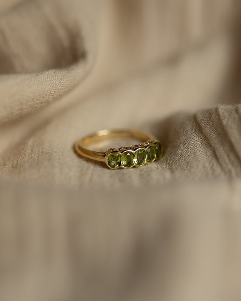 Ewa Vintage 9ct Gold Peridot Five Stone Ring