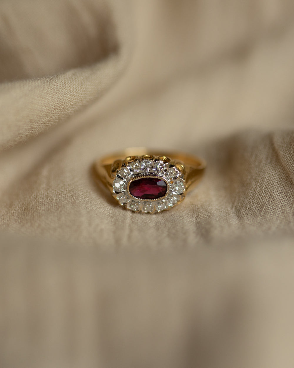 Bridget Antique 18ct Gold Ruby & Diamond Cluster Ring