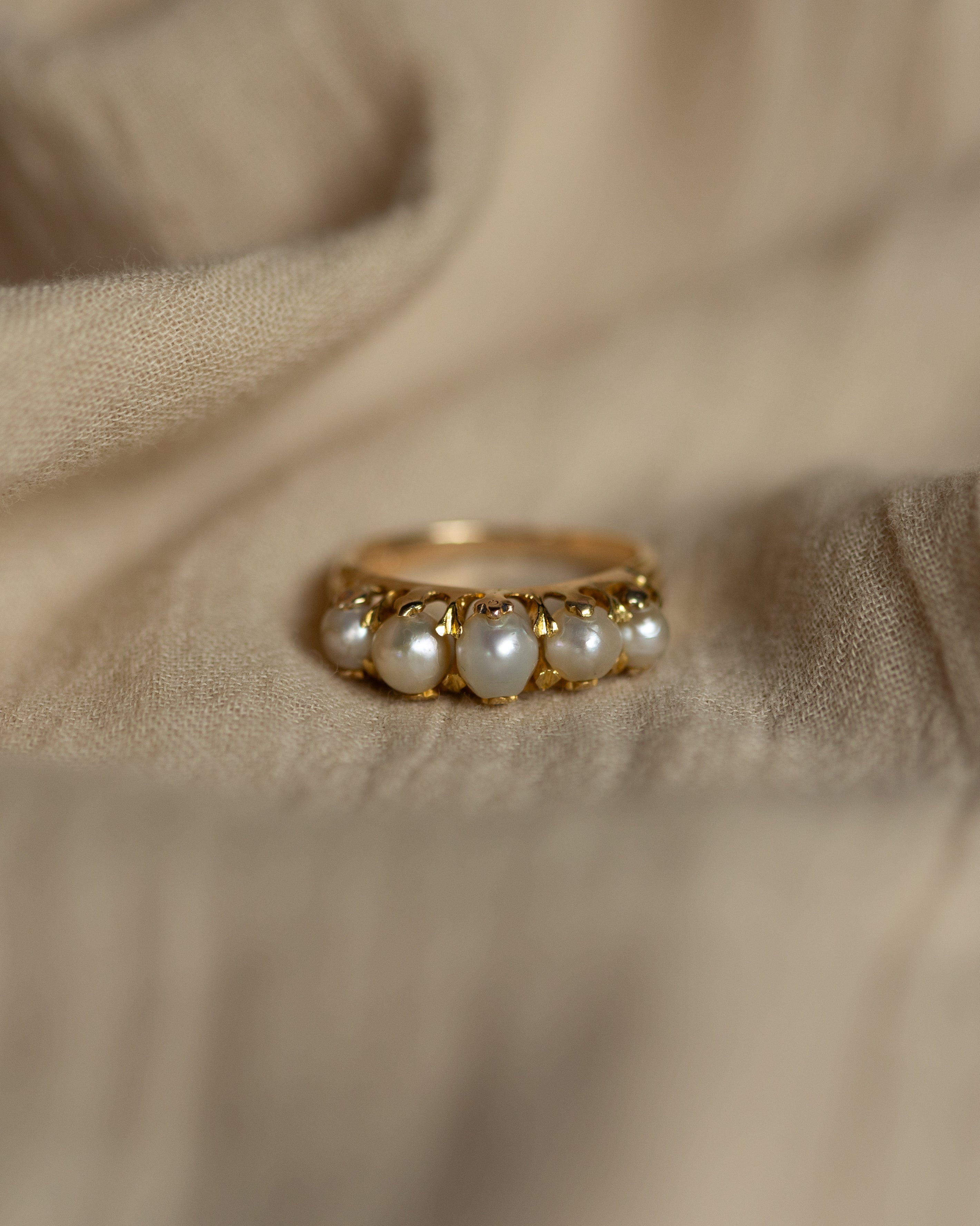 Image of Nadia Antique 18ct Gold Pearl Five Stone Ring