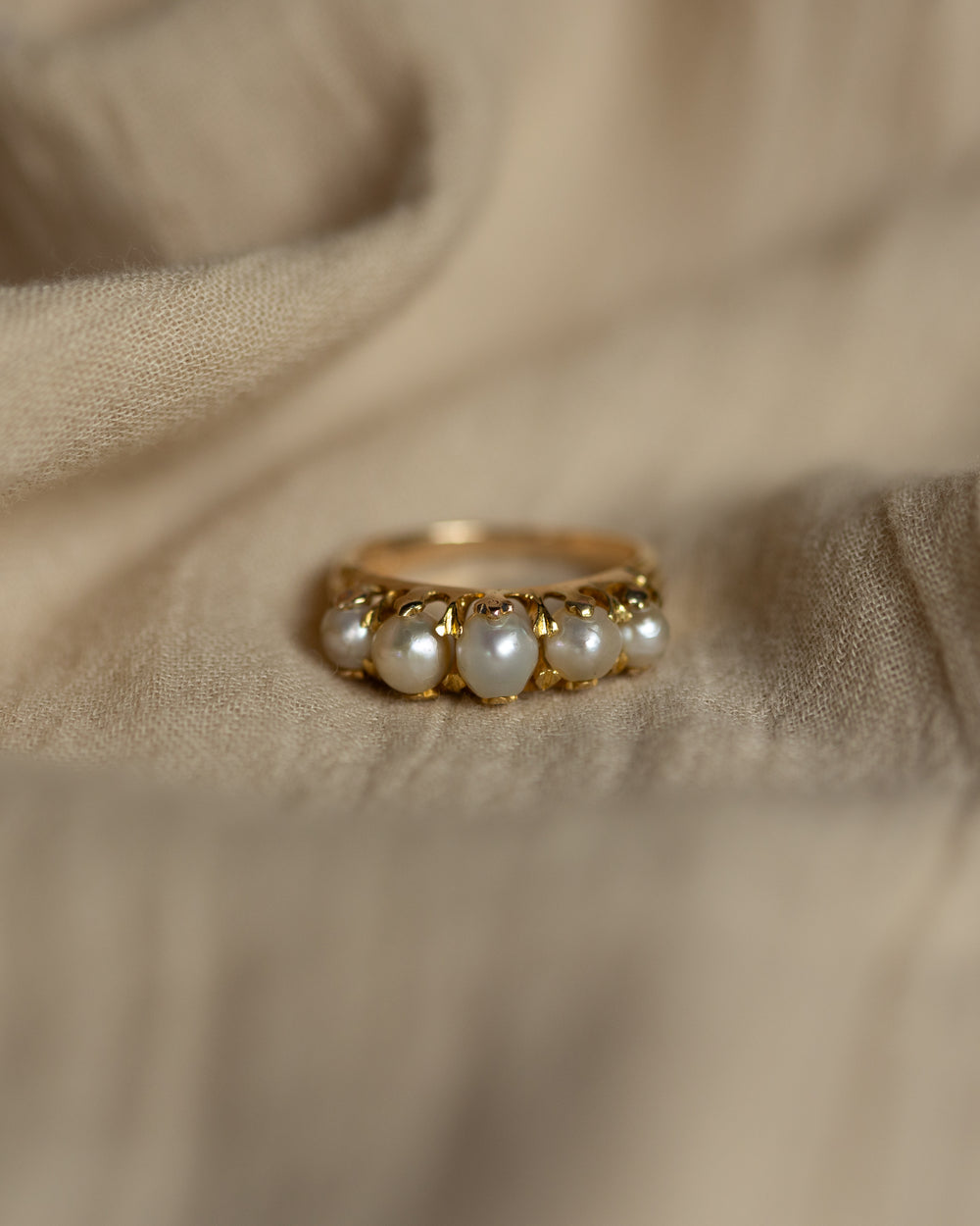 Nadia Antique 18ct Gold Pearl Five Stone Ring