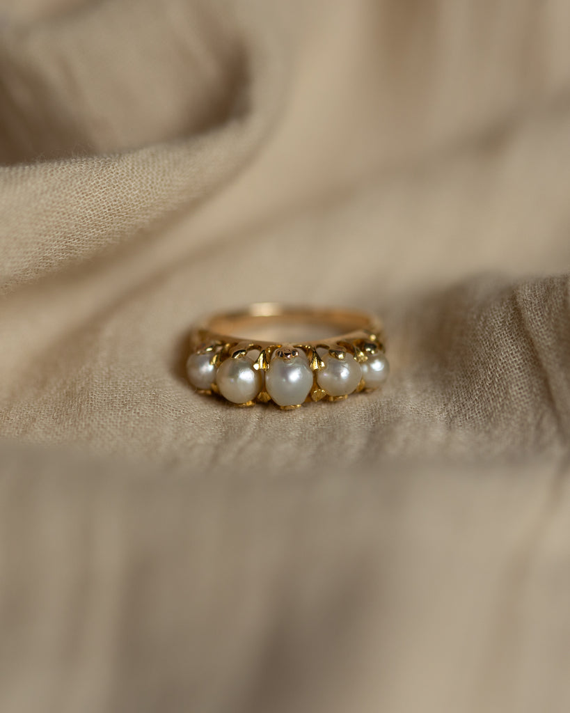 Nadia Antique 18ct Gold Pearl Five Stone Ring