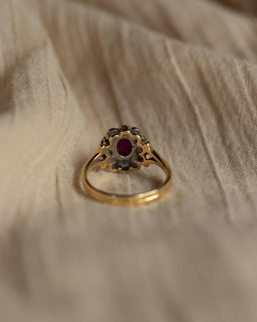Beatrice Vintage 18ct Gold Ruby & Diamond Cluster Ring
