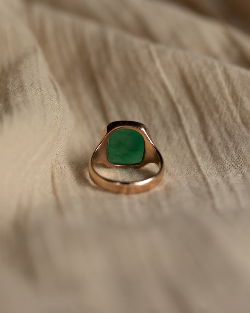 Evelyn 1921 Antique 9ct Gold Green Chalcedony Intaglio Ring