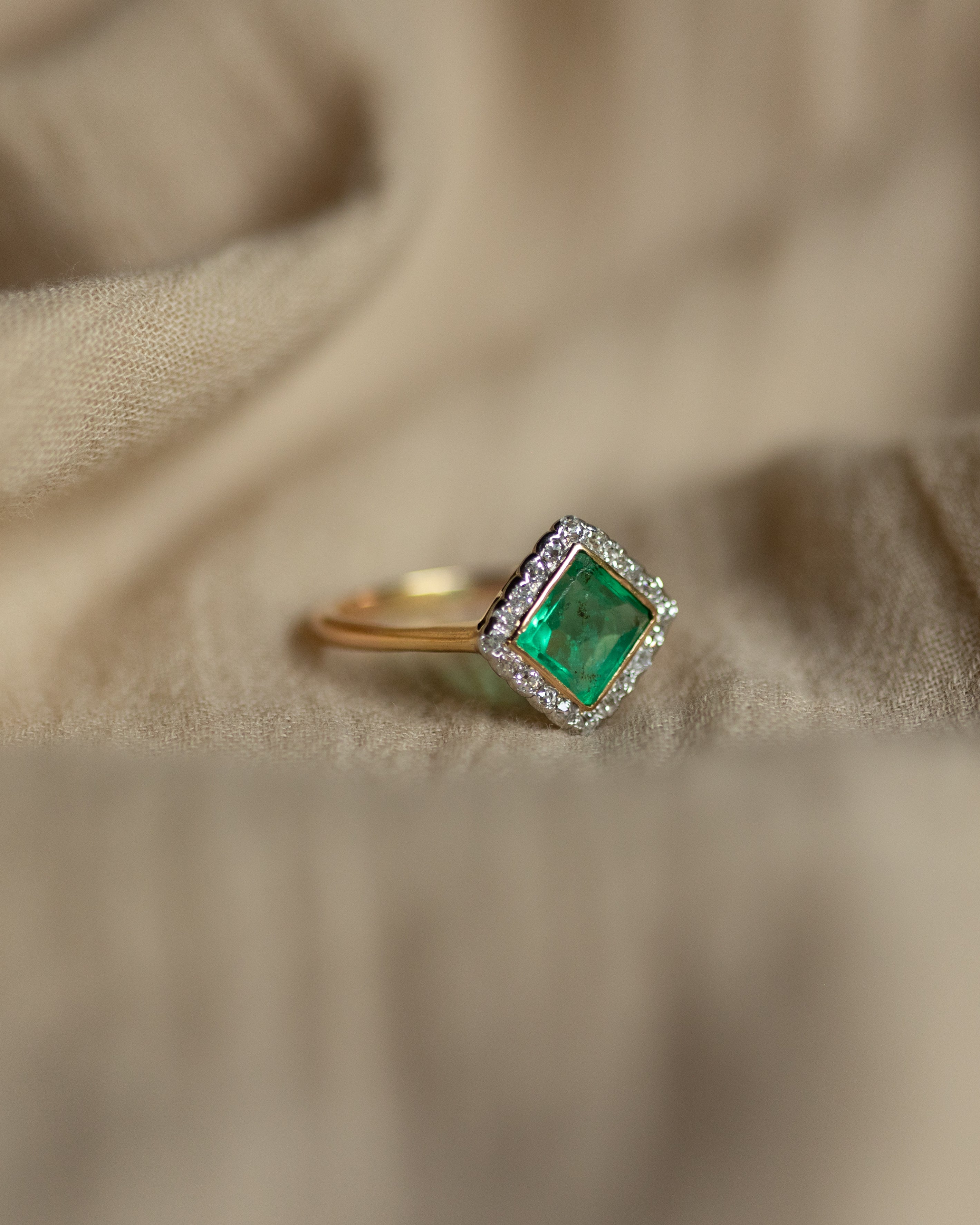 Celia Antique 18ct Gold Emerald & Diamond Cluster Ring