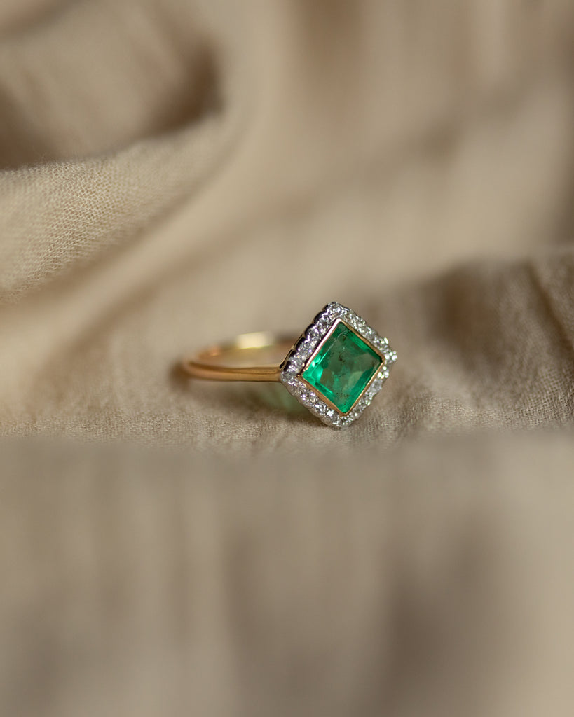 Celia Antique 18ct Gold Emerald & Diamond Cluster Ring