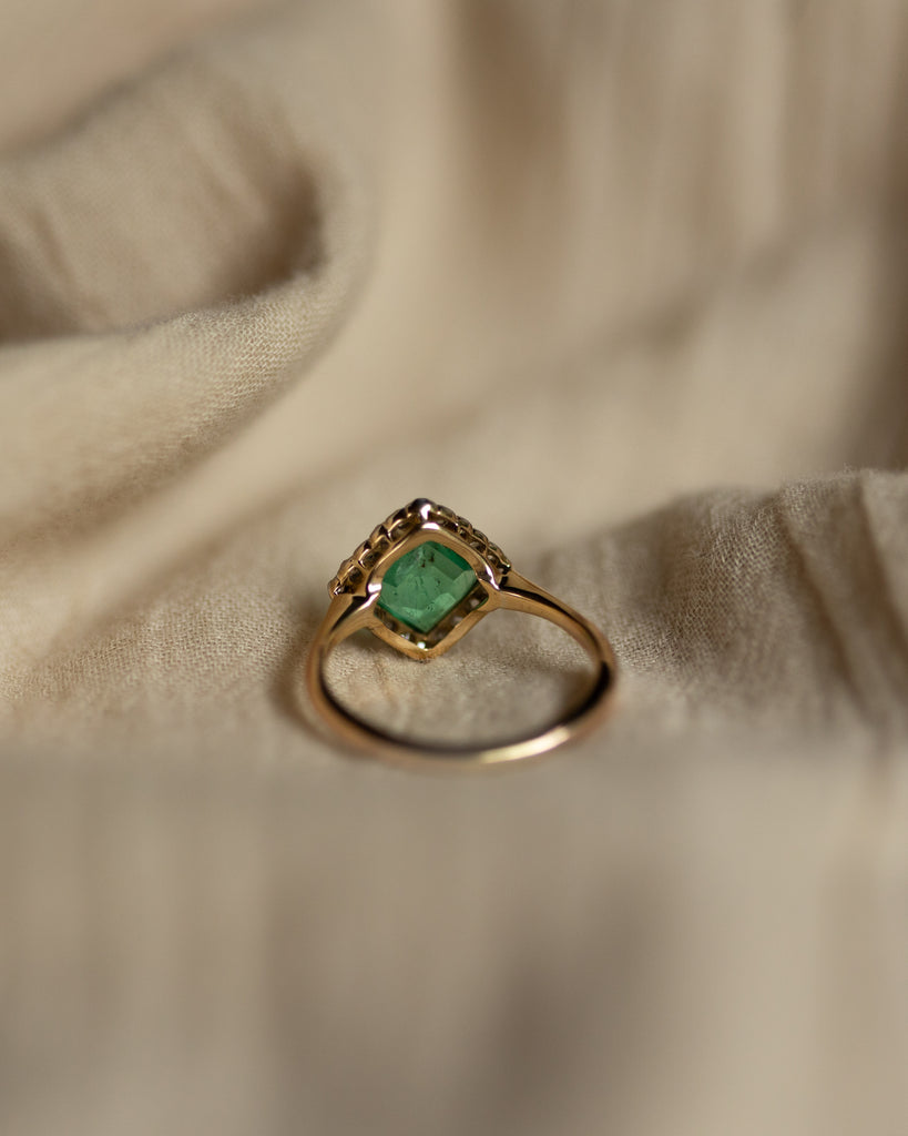Celia Antique 18ct Gold Emerald & Diamond Cluster Ring