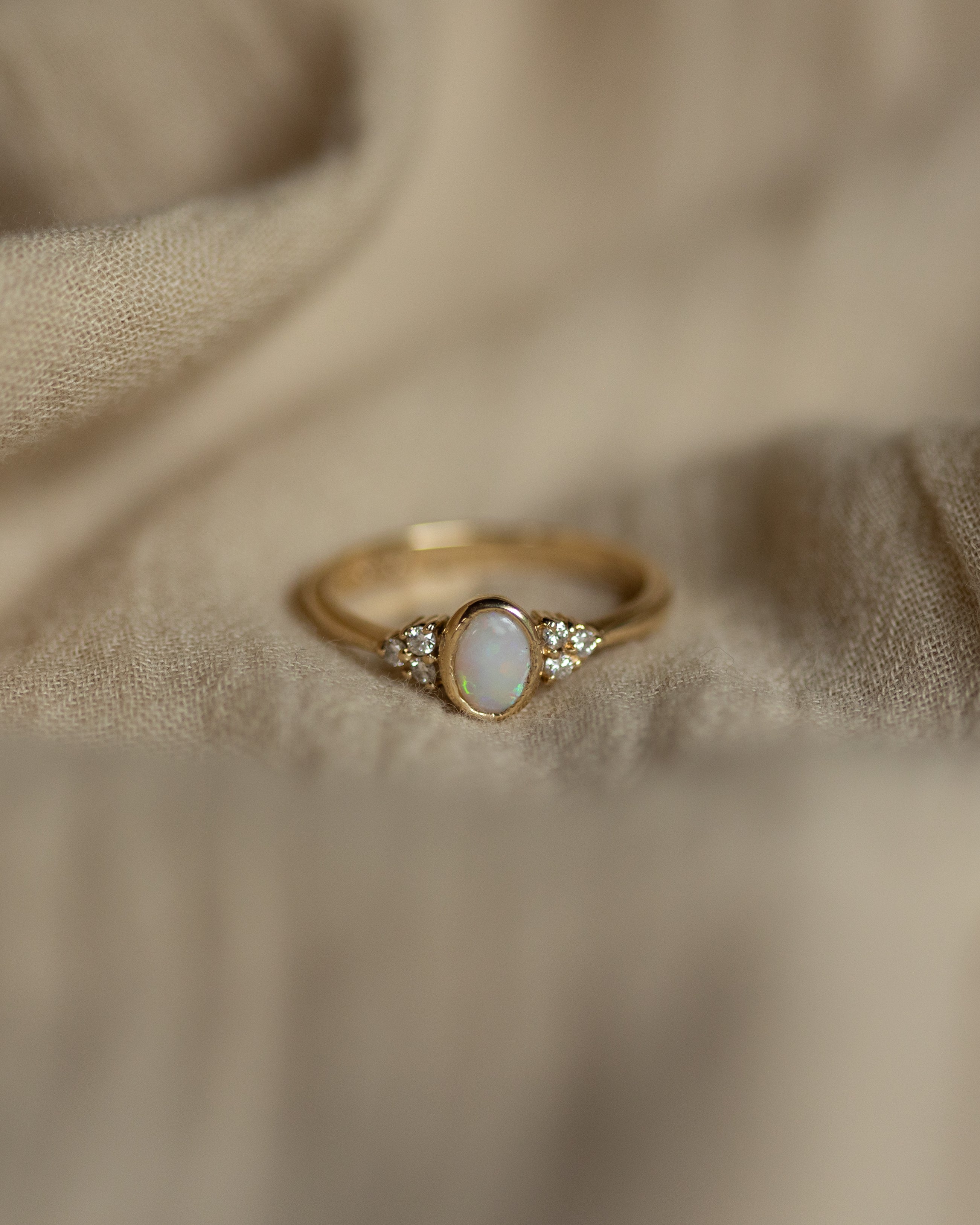Helena Vintage 9ct Gold Opal & Diamond Seven Stone Ring