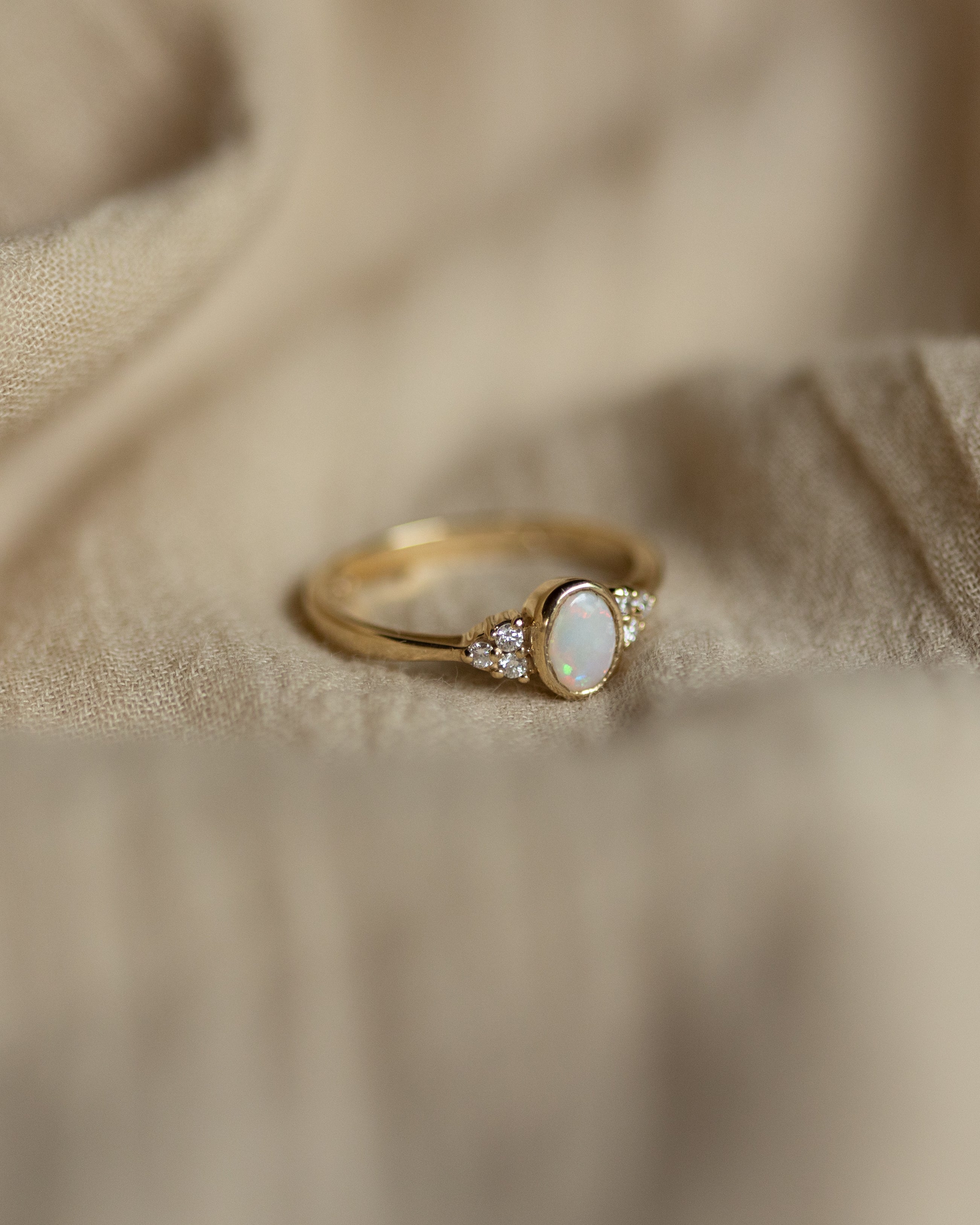 Helena Vintage 9ct Gold Opal & Diamond Seven Stone Ring