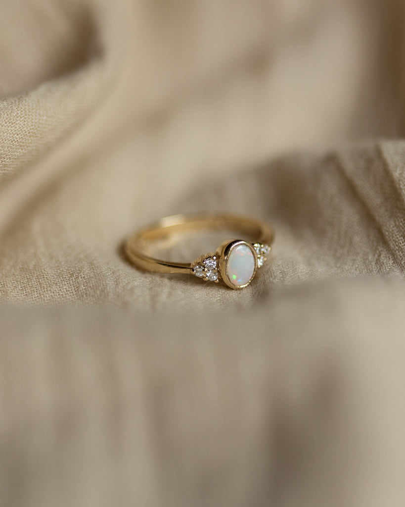 Helena Vintage 9ct Gold Opal & Diamond Seven Stone Ring
