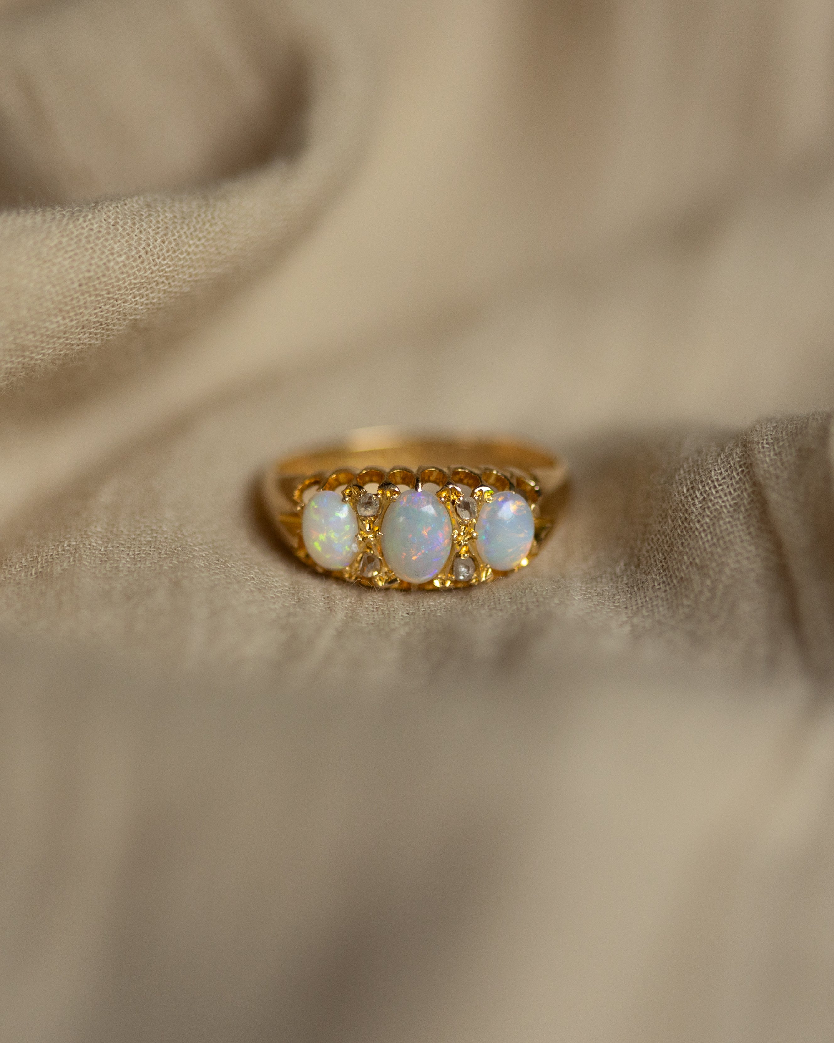 Madeline 1913 Antique 18ct Gold Opal & Diamond Ring