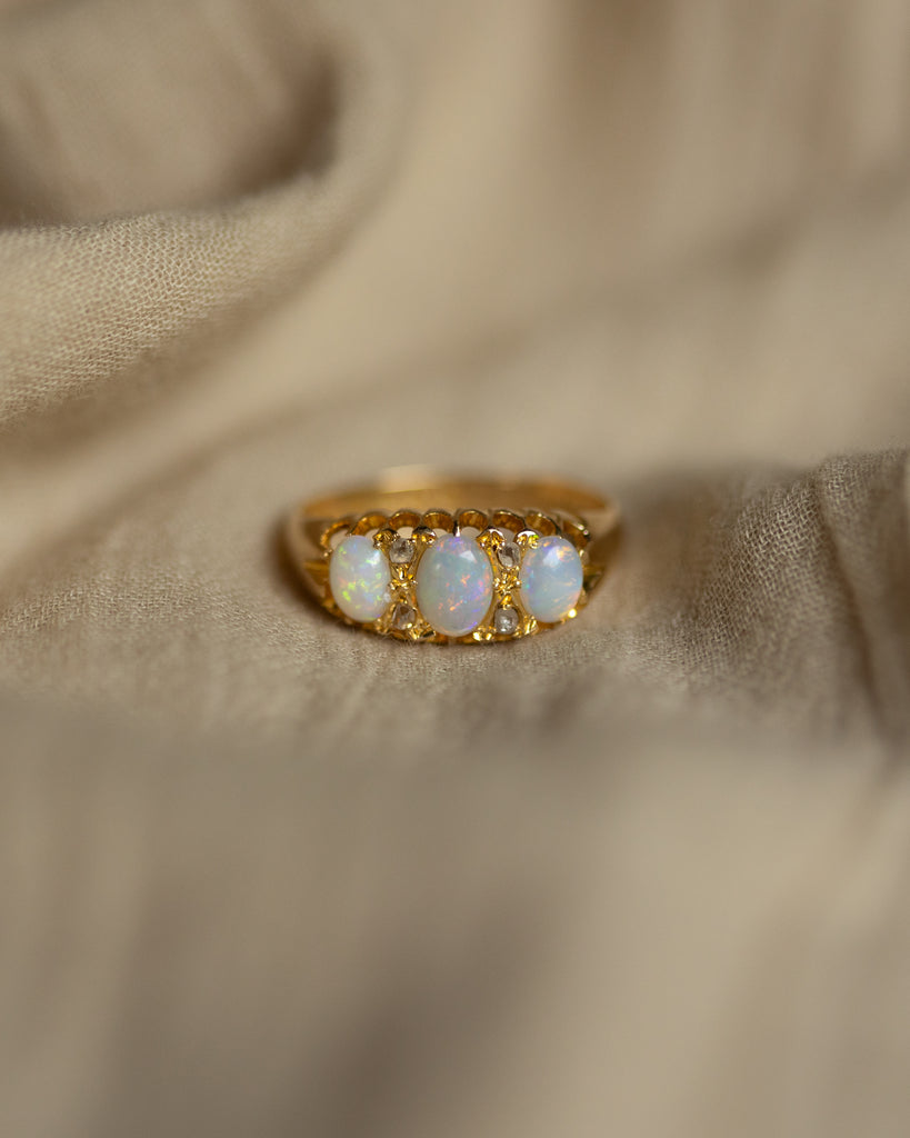 Madeline 1913 Antique 18ct Gold Opal & Diamond Ring