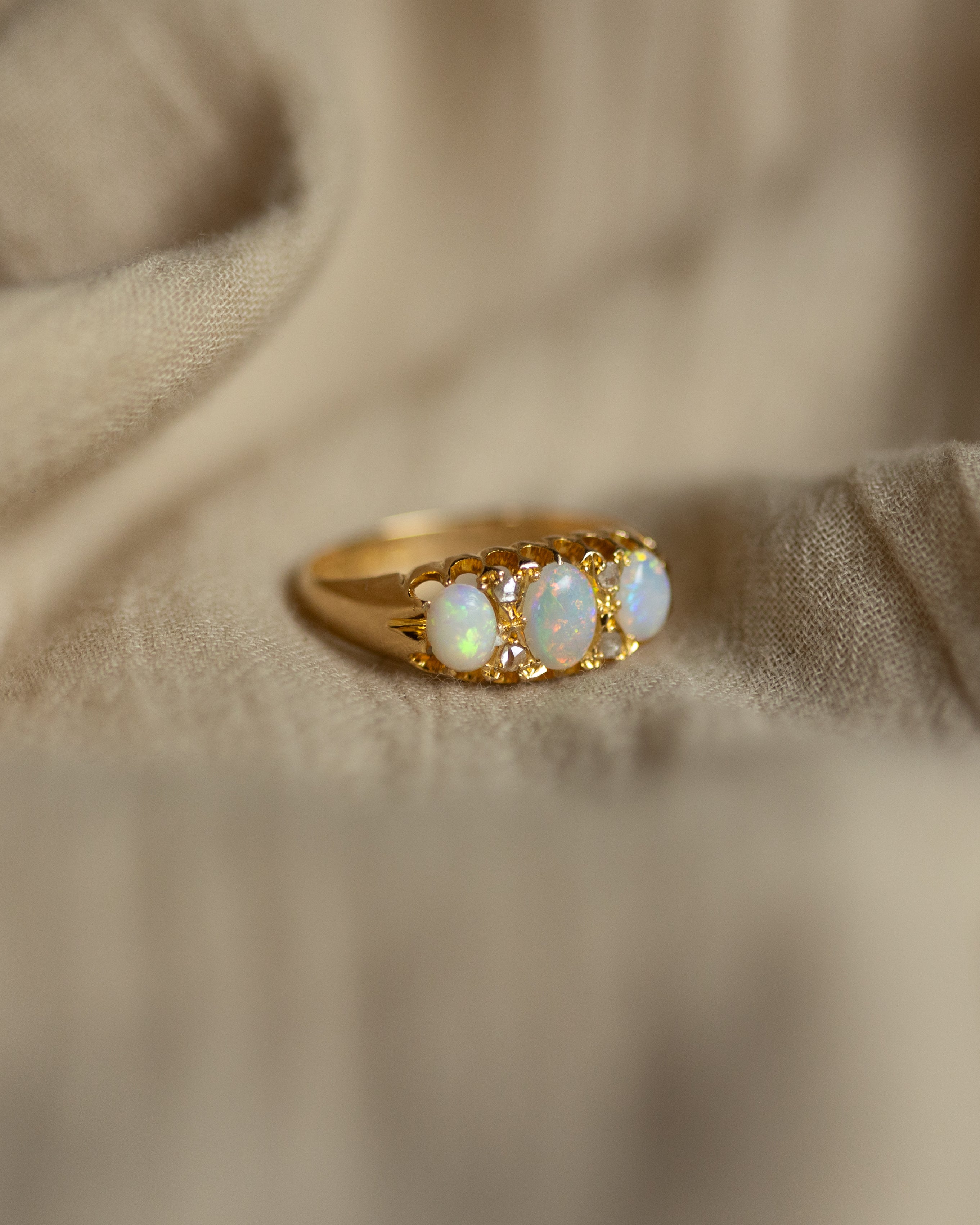 Madeline 1913 Antique 18ct Gold Opal & Diamond Ring