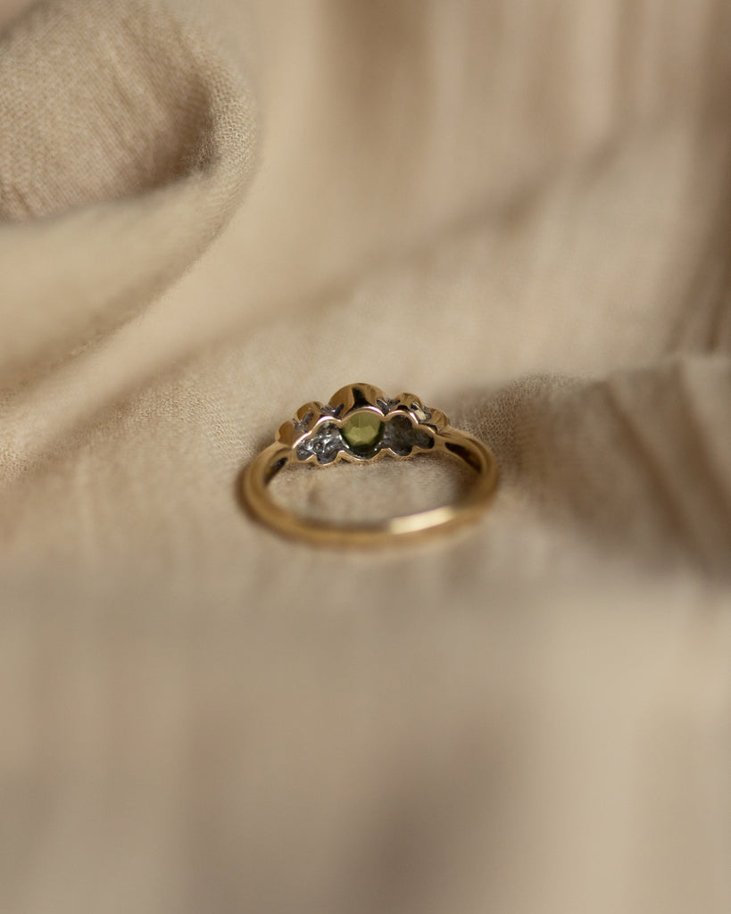 Vanessa Vintage 9ct Gold Peridot & Diamond Seven Stone Ring