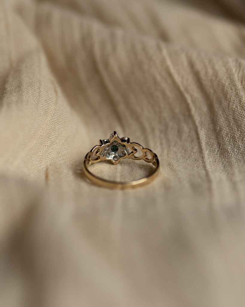 Amy 1986 Vintage 9ct Gold Emerald & CZ Flowerhead Ring