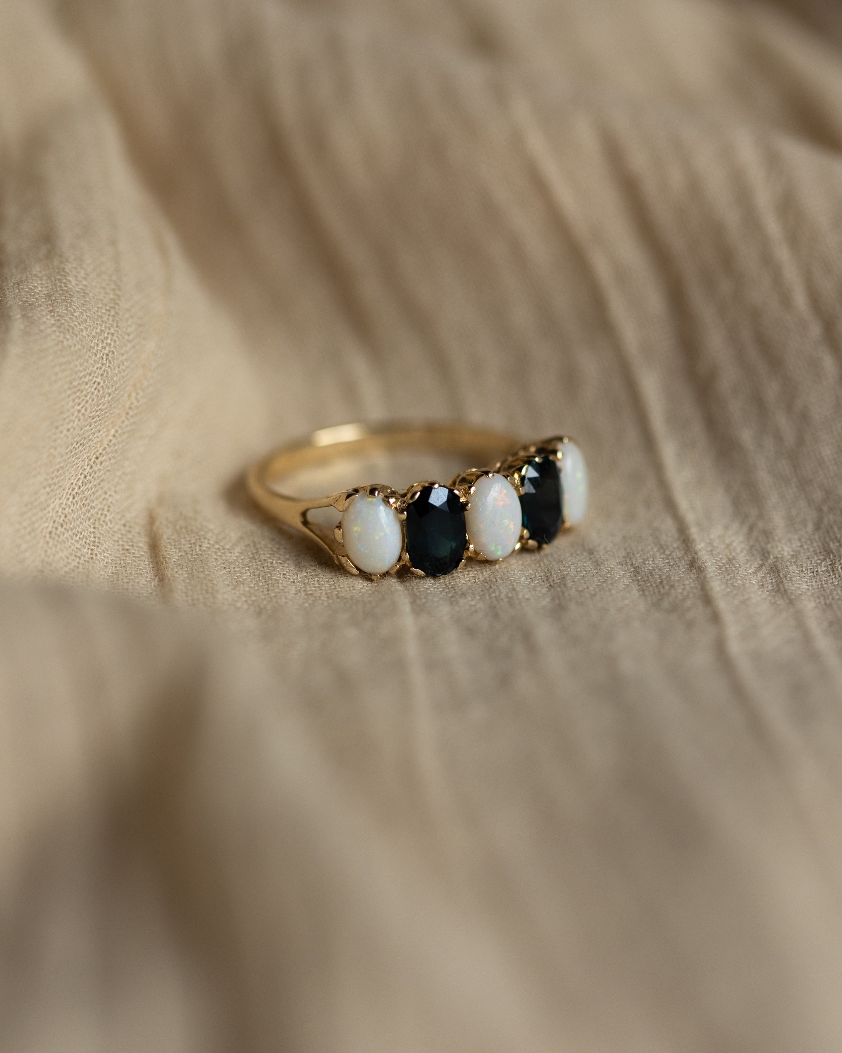 Elise 1976 Vintage 9ct Gold Opal & Sapphire Five Stone Ring