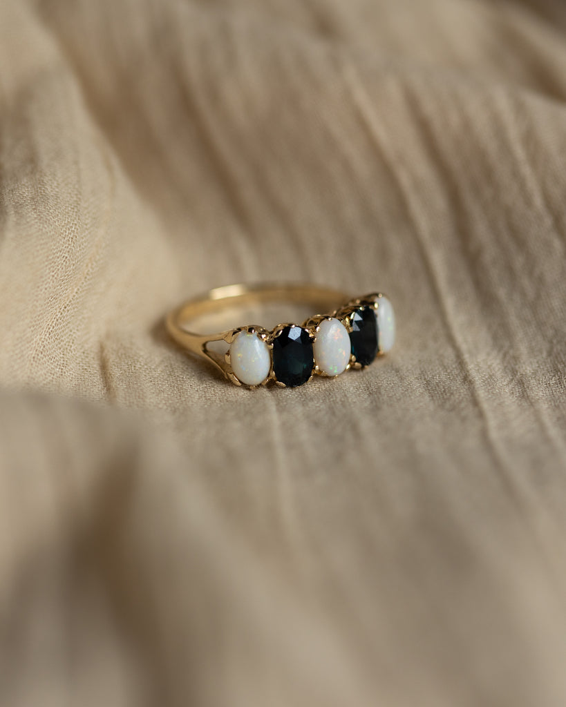 Elise 1976 Vintage 9ct Gold Opal & Sapphire Five Stone Ring