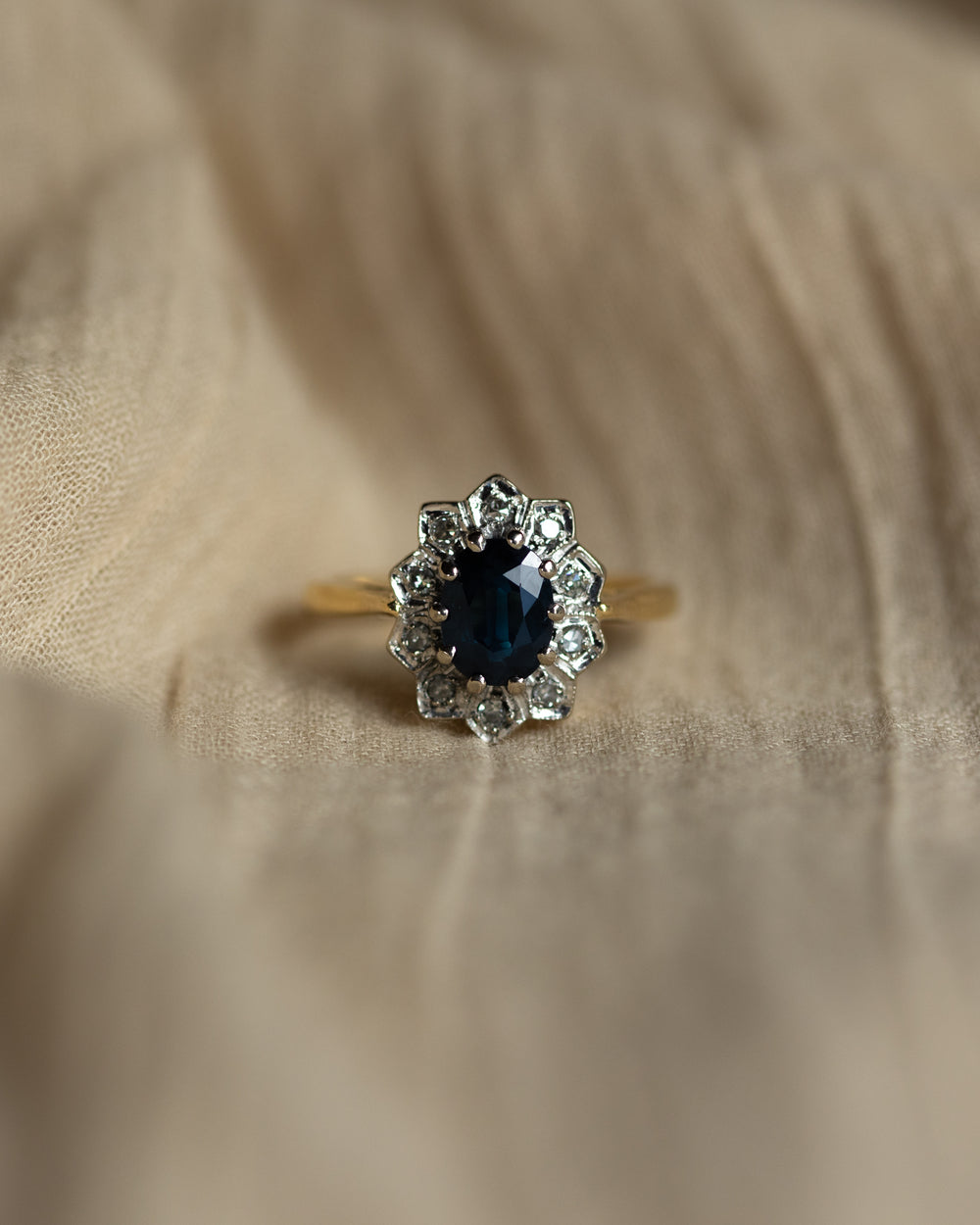 Victoria 1964 Vintage 18ct Gold Sapphire & Diamond Cluster Ring
