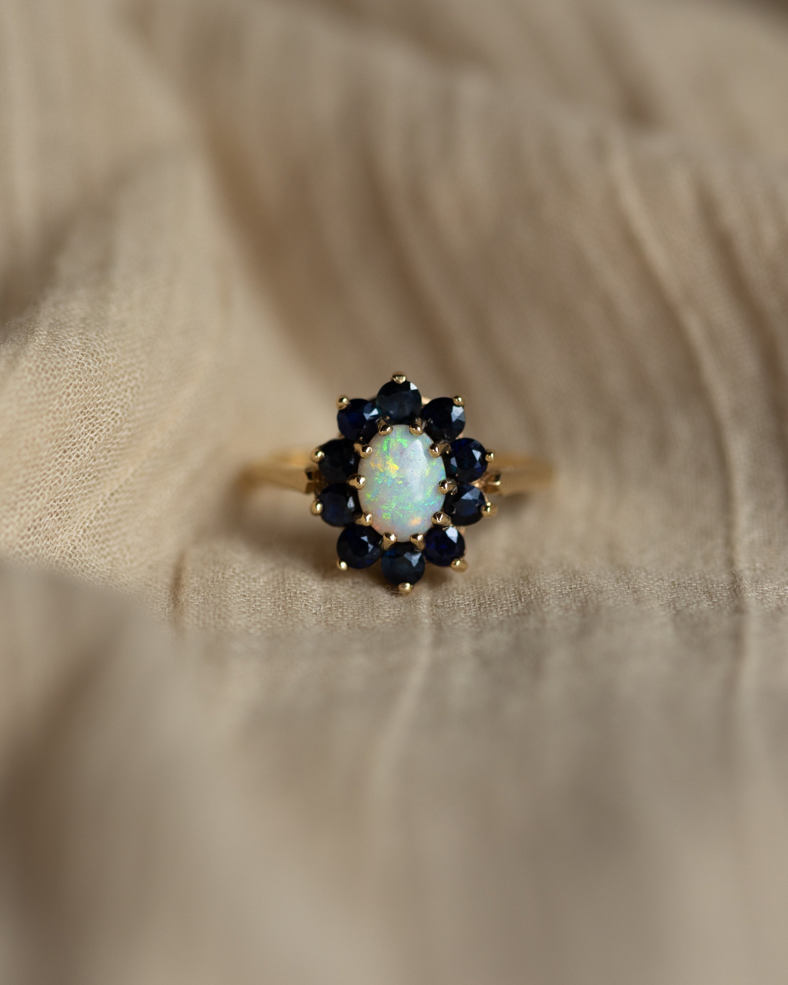Annabel 1975 Vintage 9ct Gold Opal & Sapphire Cluster Ring