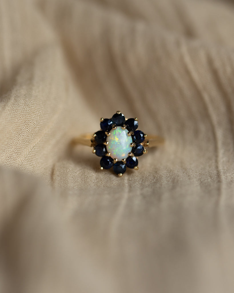 Annabel 1975 Vintage 9ct Gold Opal & Sapphire Cluster Ring