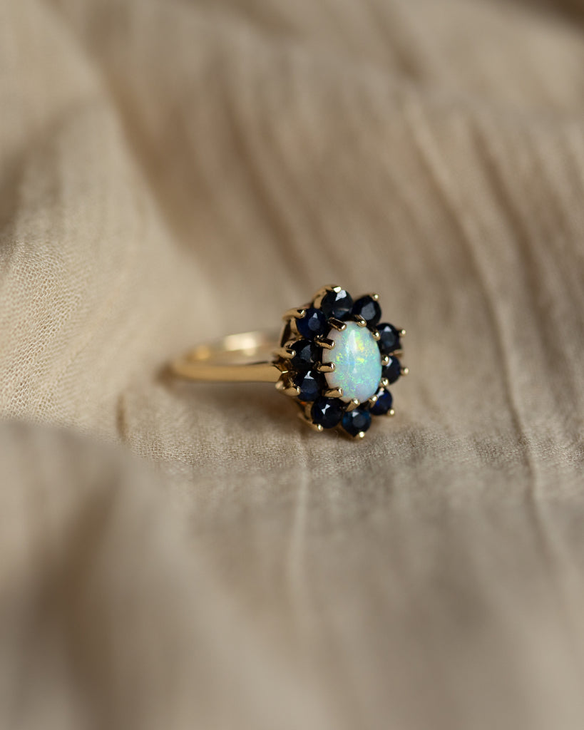 Annabel 1975 Vintage 9ct Gold Opal & Sapphire Cluster Ring