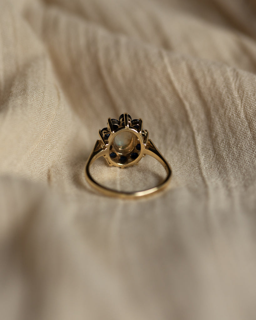Annabel 1975 Vintage 9ct Gold Opal & Sapphire Cluster Ring