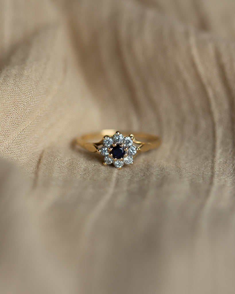 Chelsea Vintage 9ct Gold Sapphire & CZ Cluster Ring