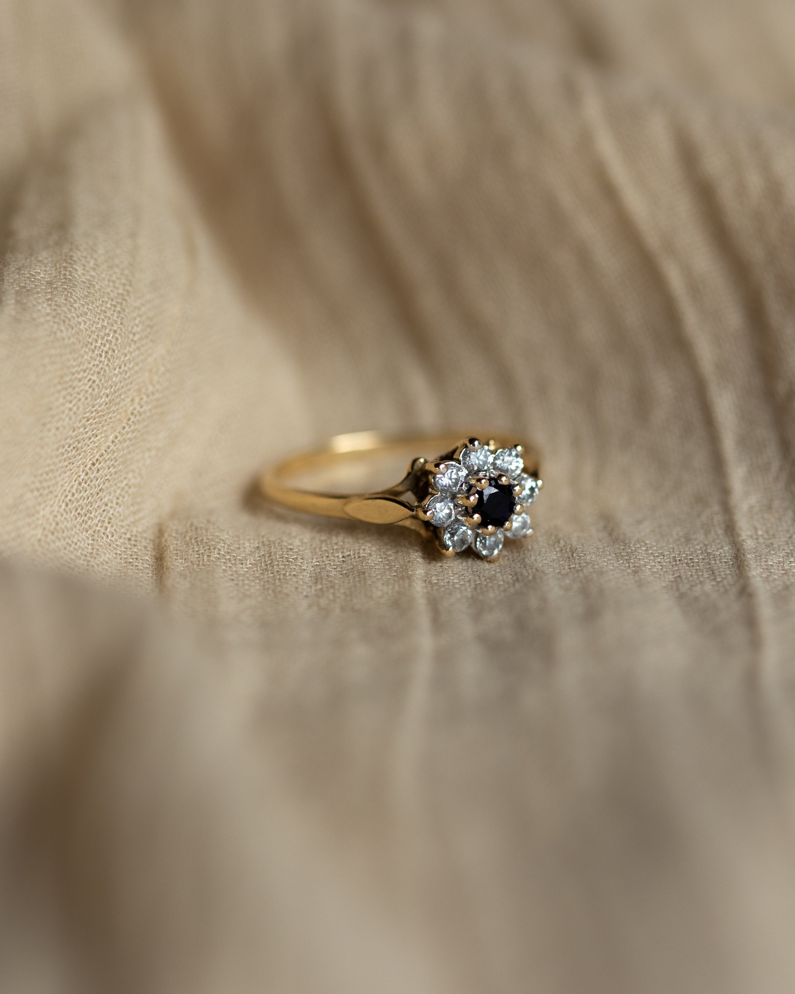 Chelsea Vintage 9ct Gold Sapphire & CZ Cluster Ring