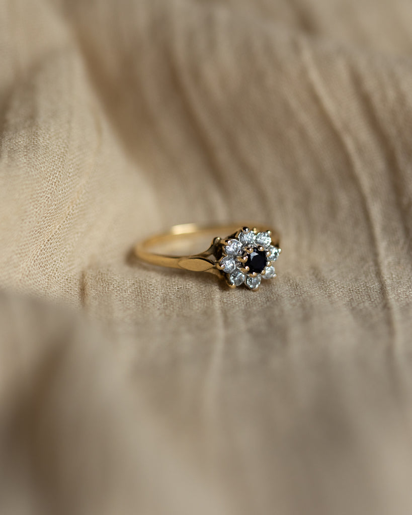 Chelsea Vintage 9ct Gold Sapphire & CZ Cluster Ring