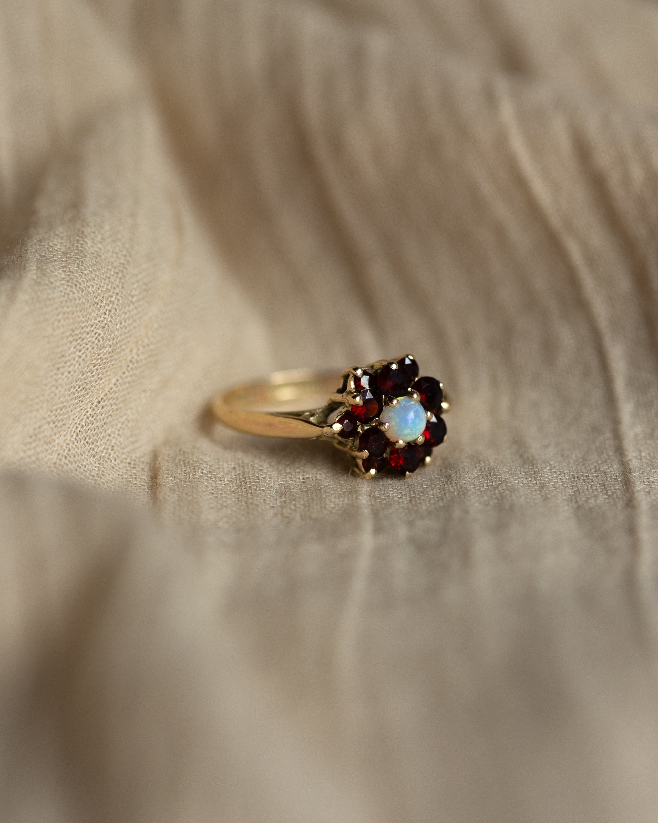 Eliana 1972 Vintage 9ct Gold Opal & Garnet Cluster Ring