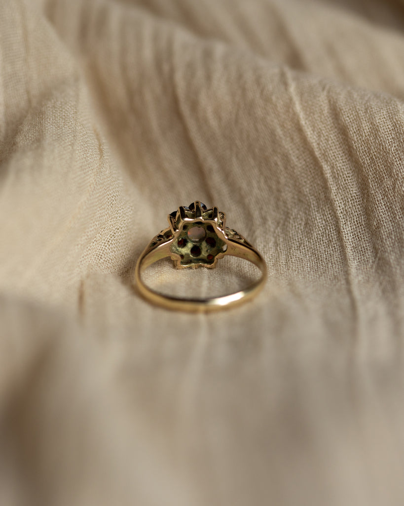 Eliana 1972 Vintage 9ct Gold Opal & Garnet Cluster Ring