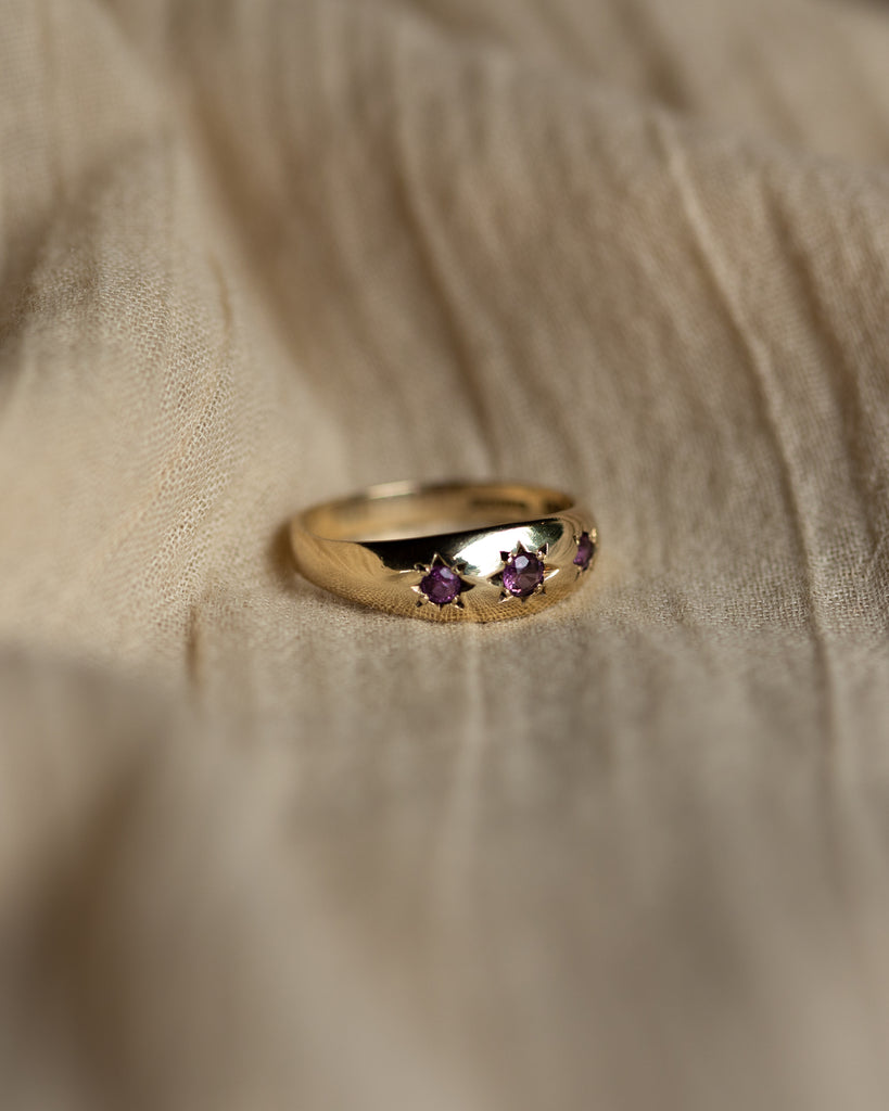 Annie 1973 Vintage 9ct Gold Ruby Trilogy Ring