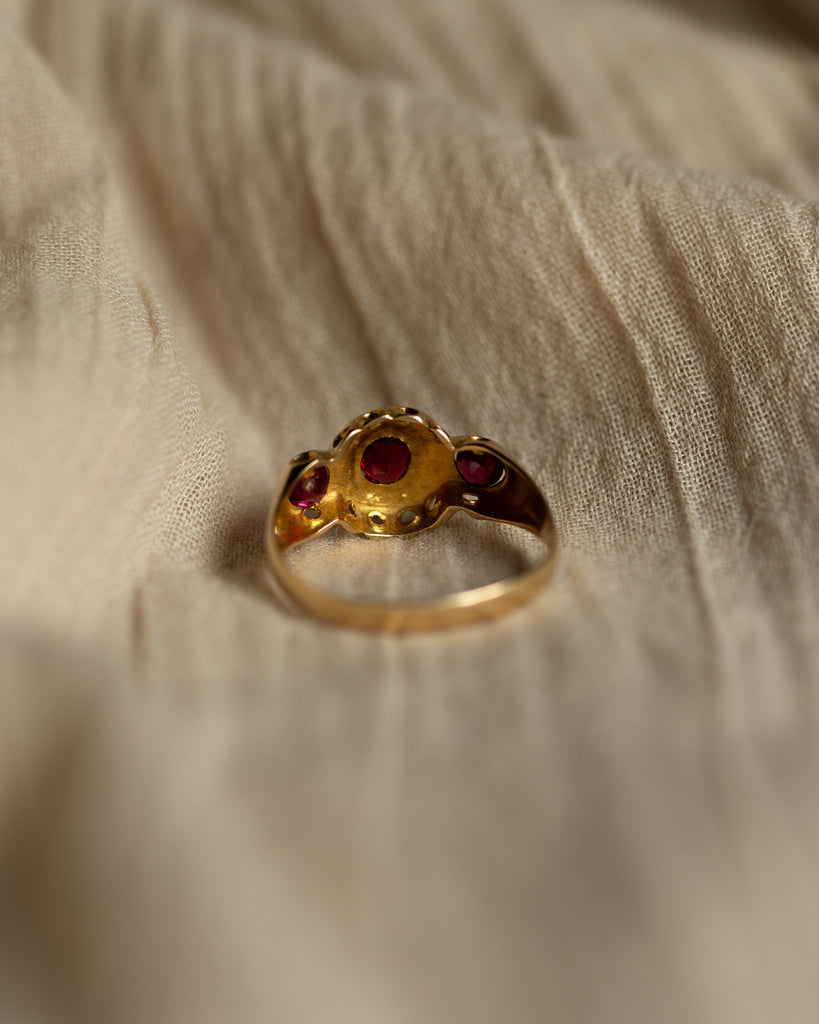 Delphine 1909 Antique 18ct Gold Garnet, Ruby & Diamond Ring