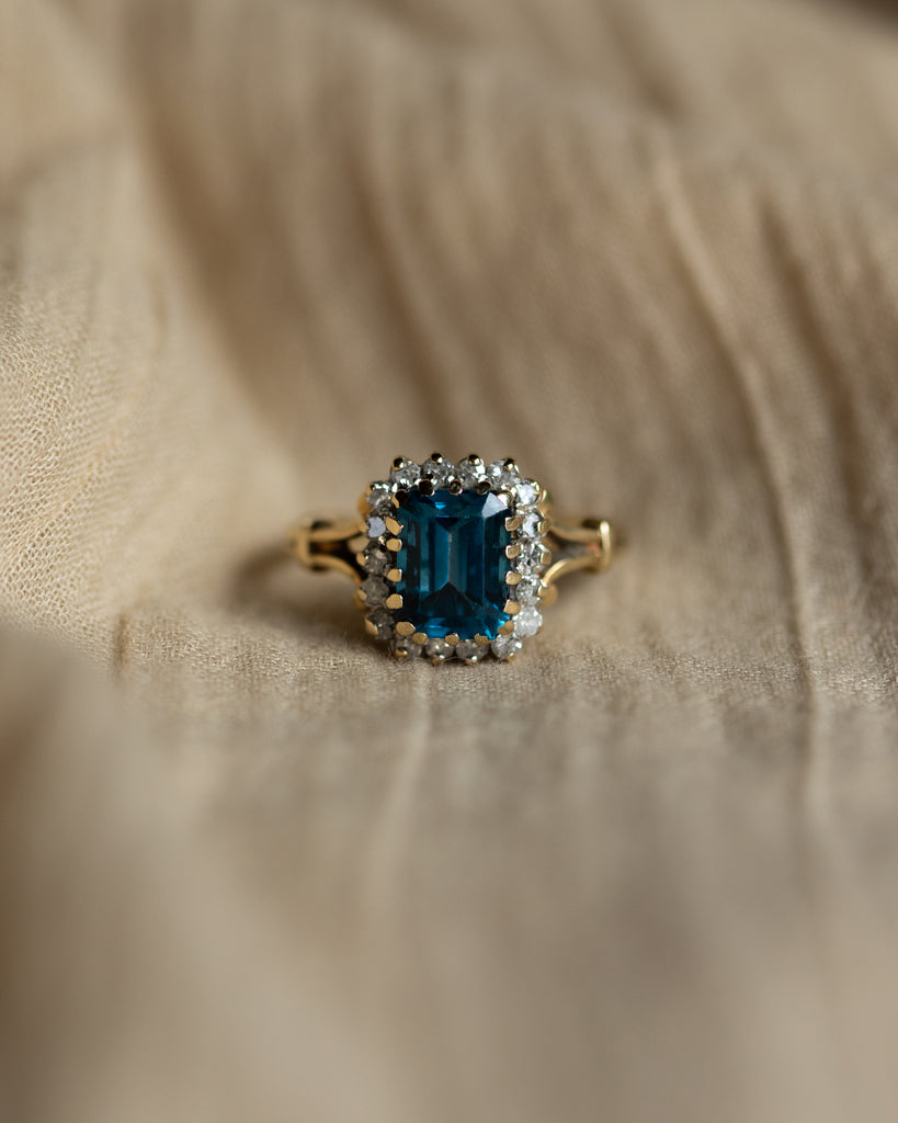 Marianne 1990 Vintage 9ct Gold Topaz & Diamond Cluster Ring