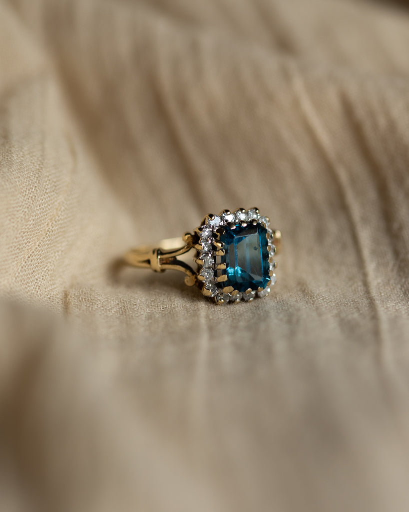 Marianne 1990 Vintage 9ct Gold Topaz & Diamond Cluster Ring