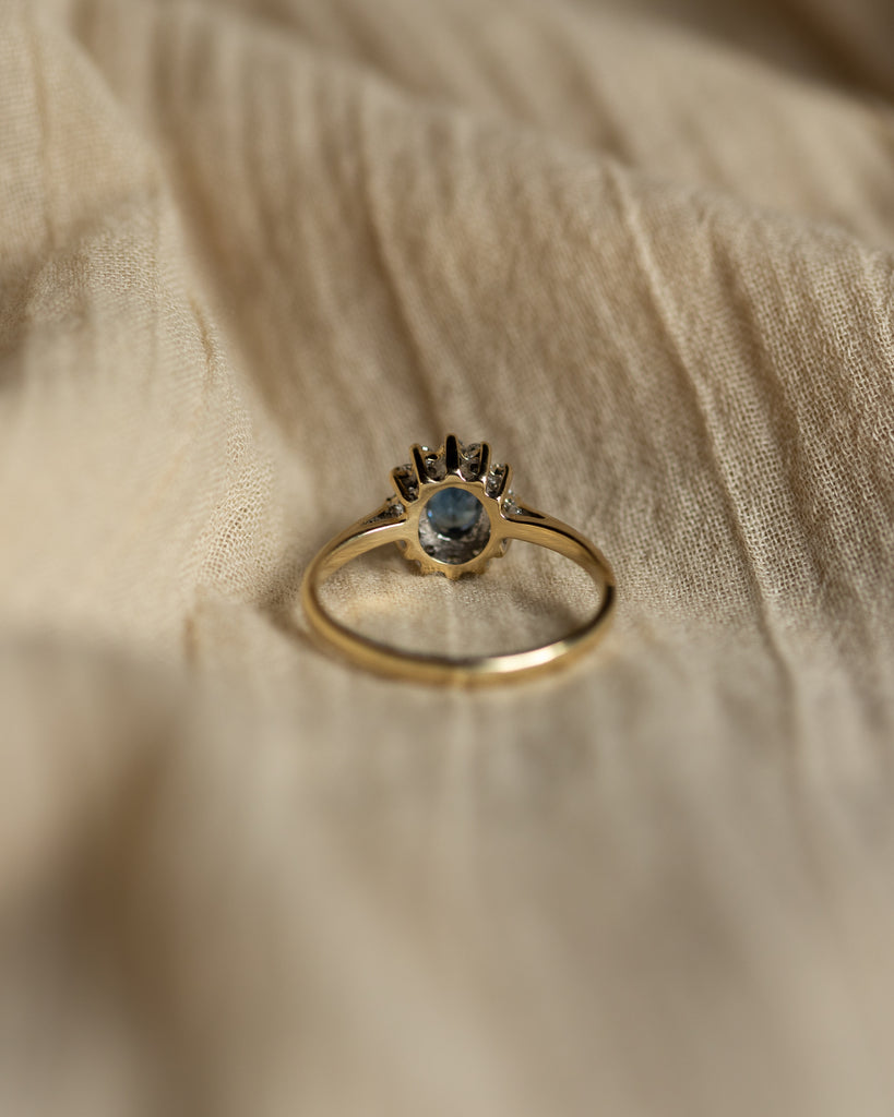 Sinead Vintage 9ct Gold Blue Topaz & Diamond Cluster Ring