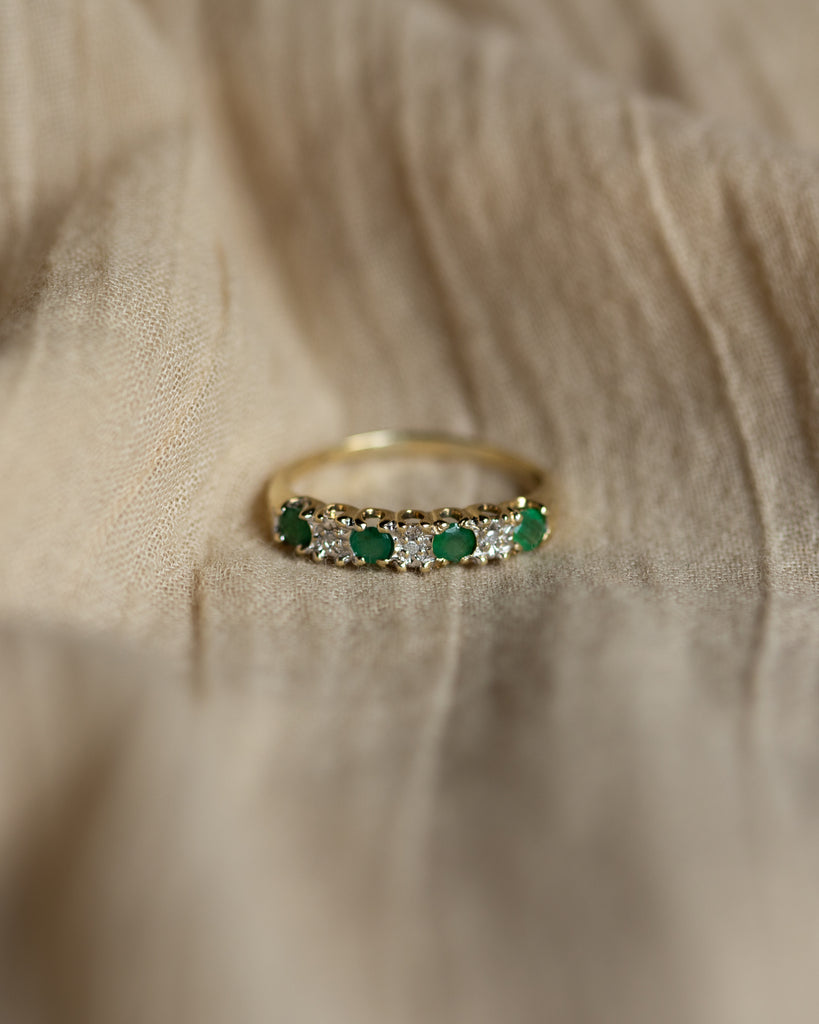 Esther Vintage 9ct Gold Emerald & Diamond Half Eternity Ring
