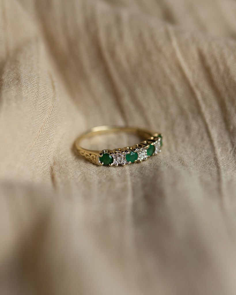 Esther Vintage 9ct Gold Emerald & Diamond Half Eternity Ring