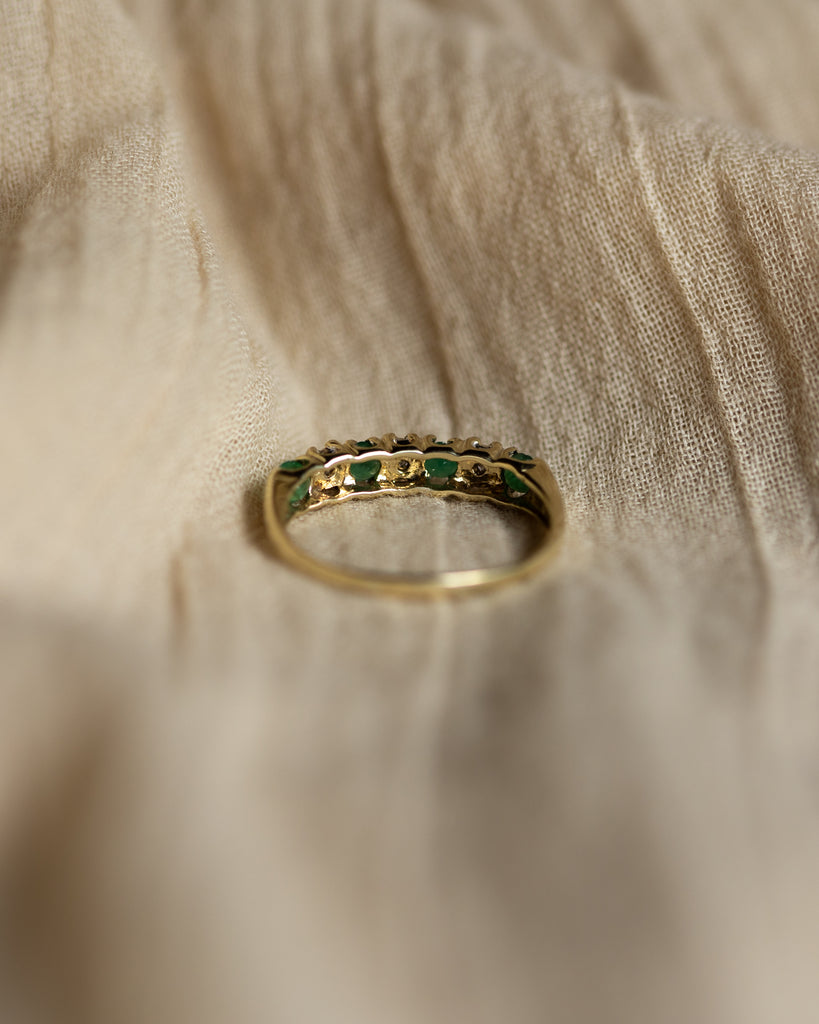 Esther Vintage 9ct Gold Emerald & Diamond Half Eternity Ring