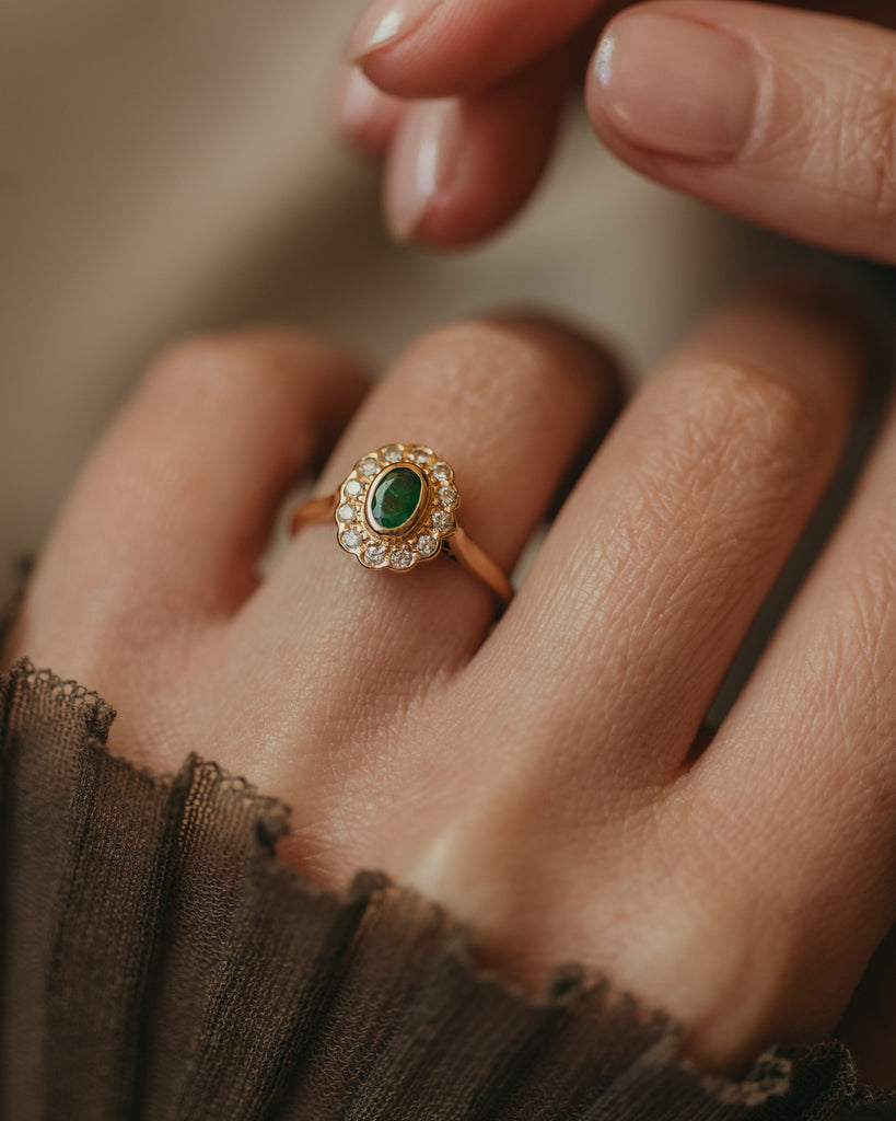 Edith Vintage 18ct Gold Emerald & Diamond Cluster Ring