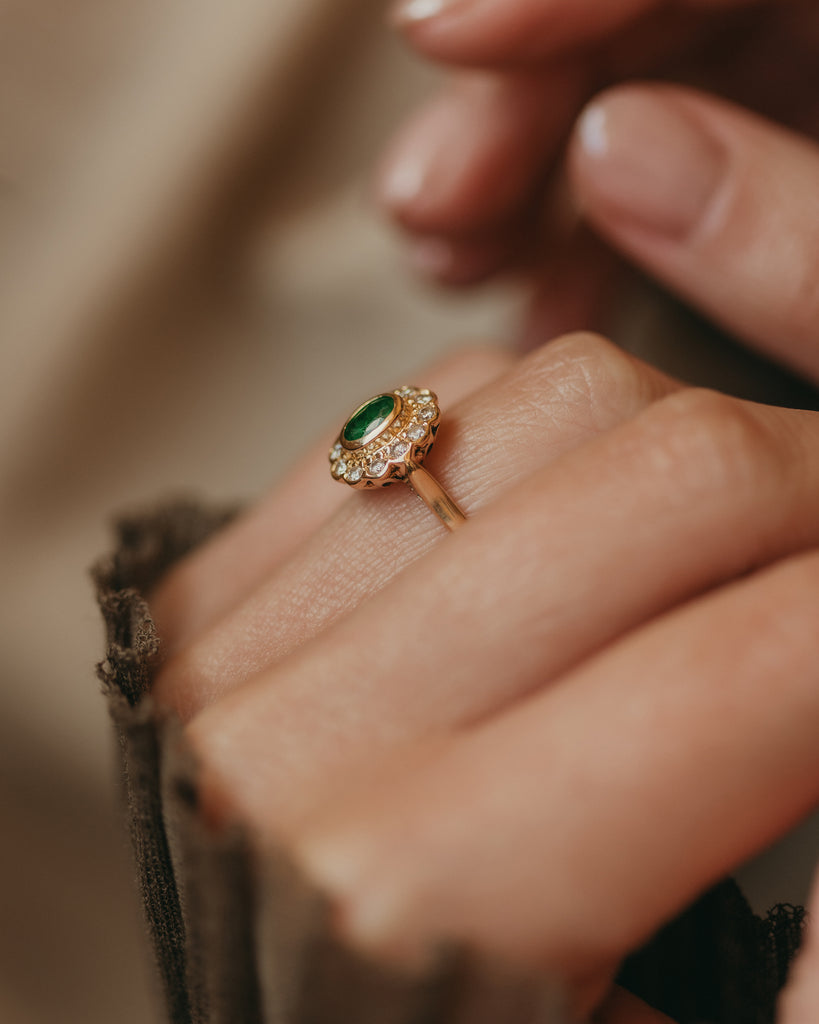 Edith Vintage 18ct Gold Emerald & Diamond Cluster Ring