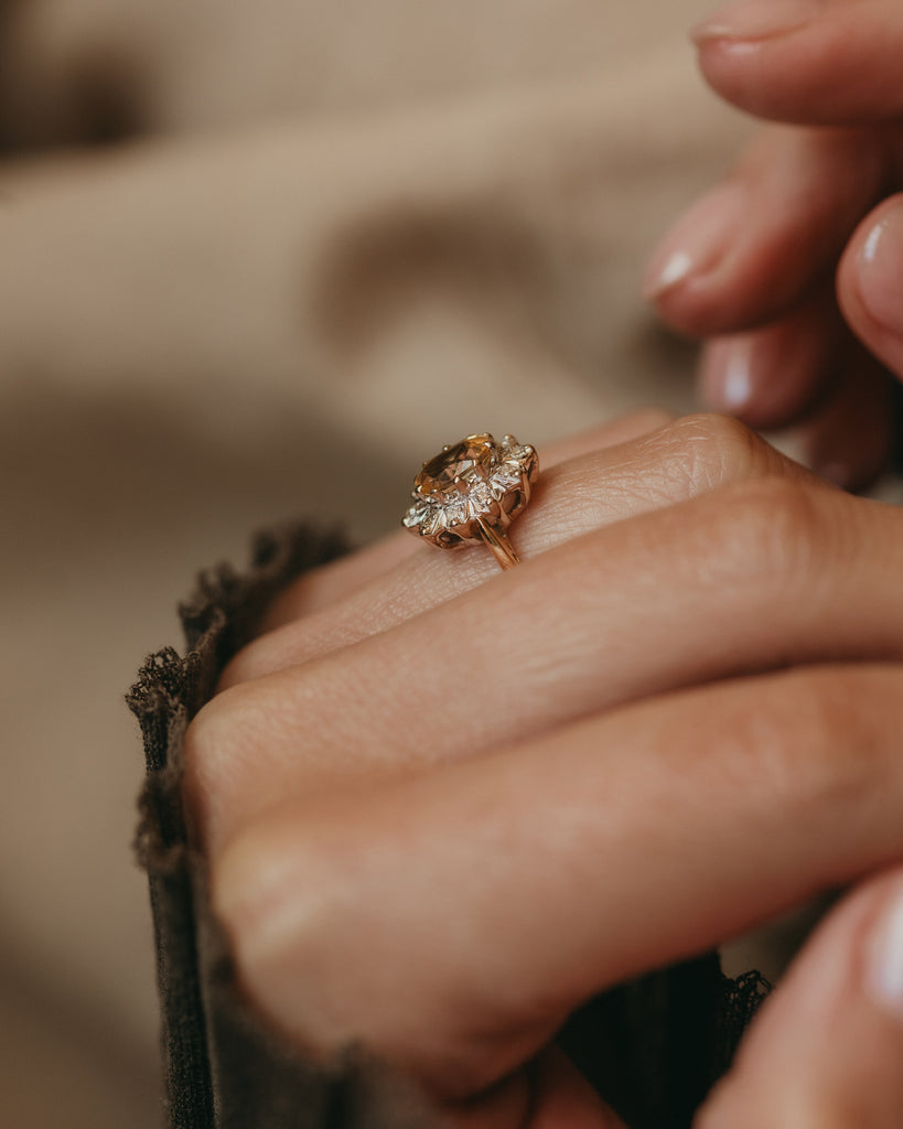 Sybil Vintage 18ct Gold Citrine & Diamond Cluster Ring