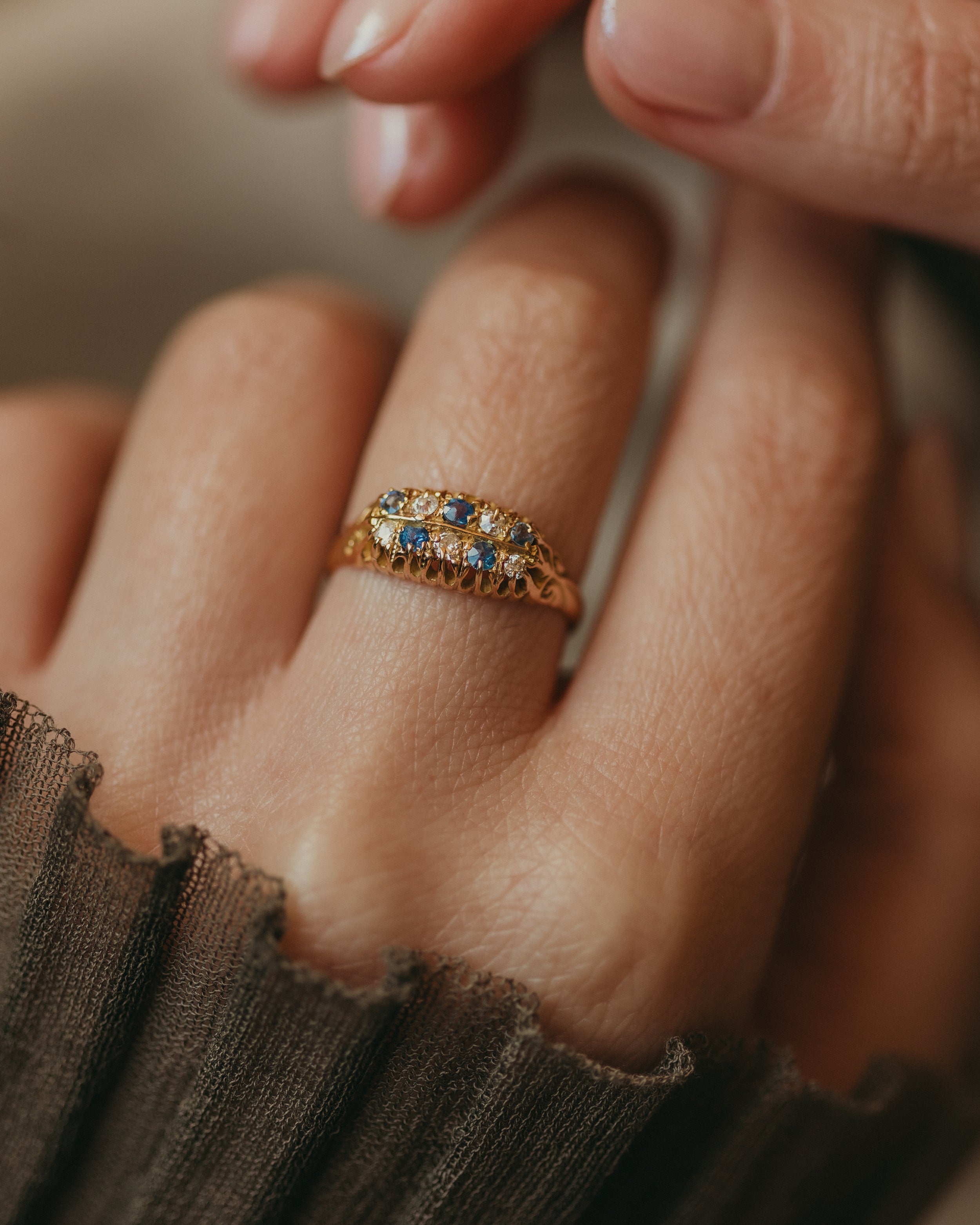 Image of Margaret 1909 Antique 18ct Gold Sapphire & Diamond Ten Stone Ring