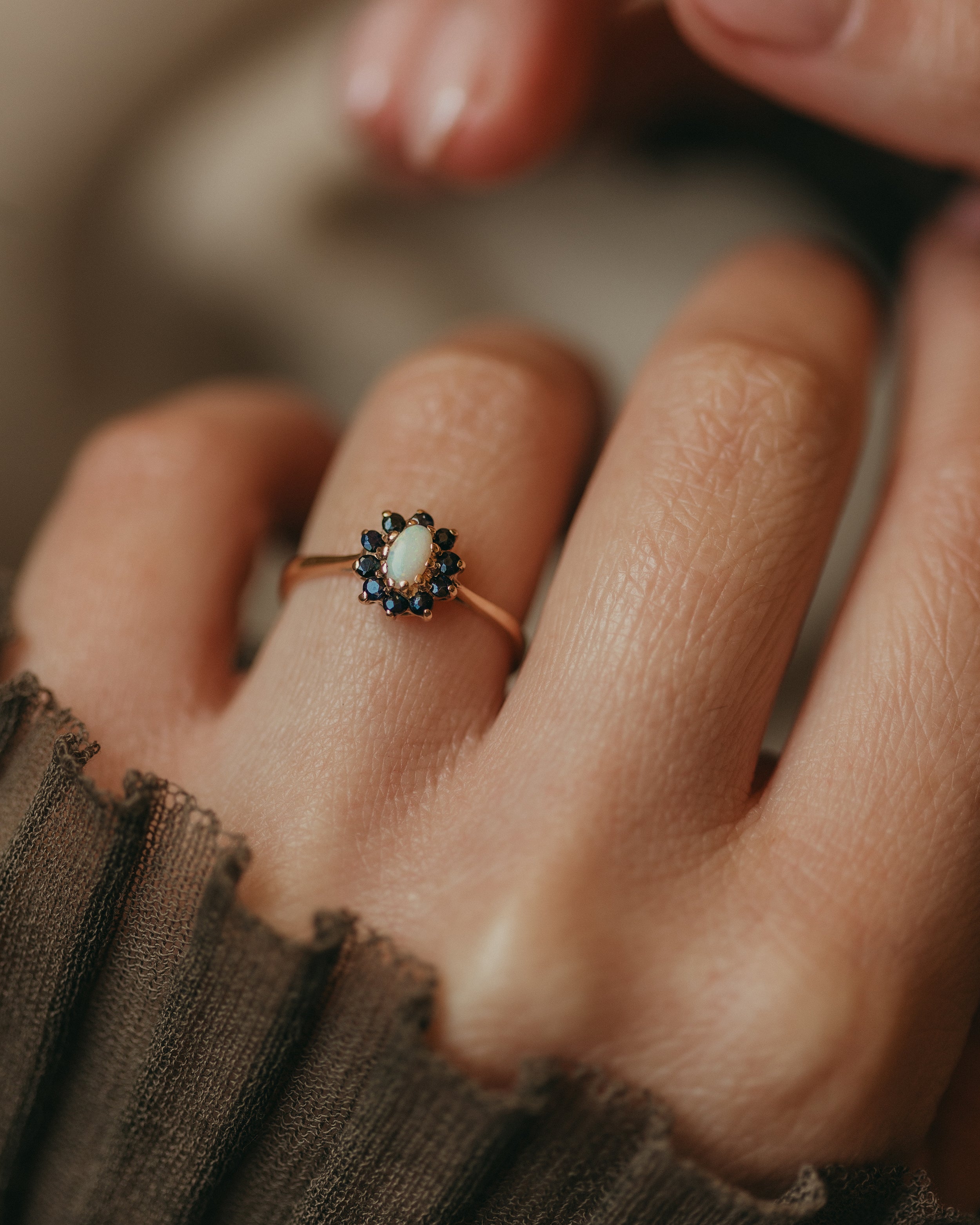 Image of Wilma 1984 Vintage 9ct Gold Opal & Sapphire Cluster Ring