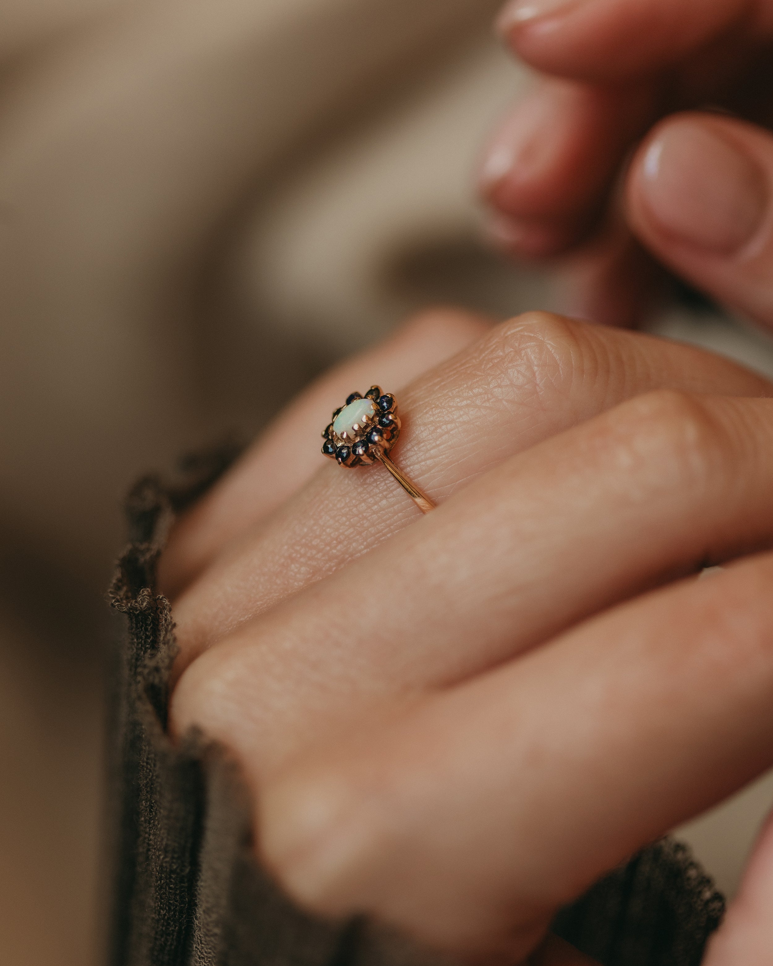 Wilma 1984 Vintage 9ct Gold Opal & Sapphire Cluster Ring