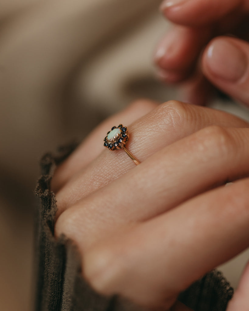Wilma 1984 Vintage 9ct Gold Opal & Sapphire Cluster Ring