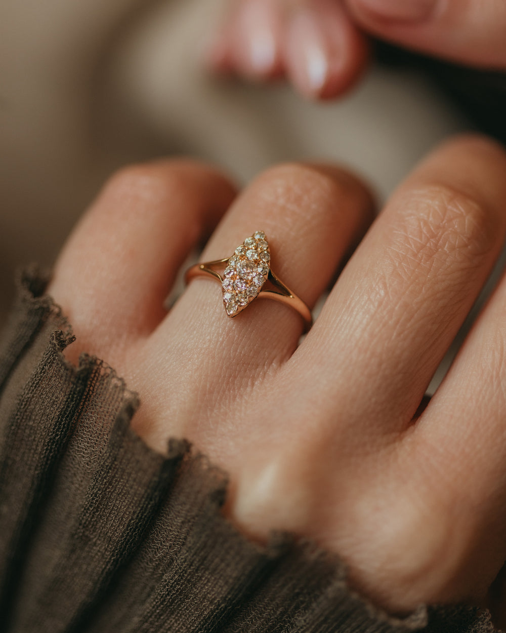 Alma 1914 Antique 18ct Gold Diamond Marquise Ring
