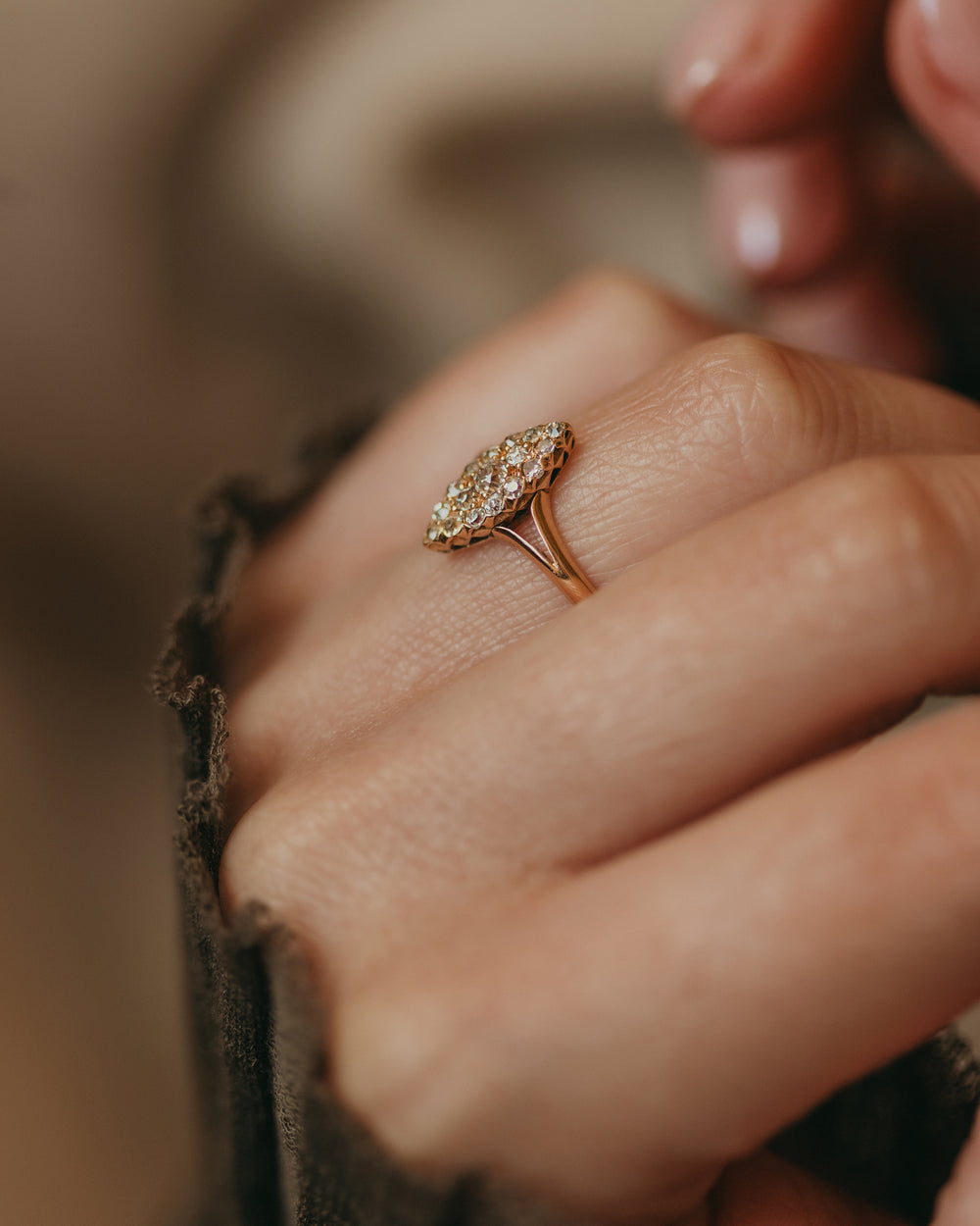Alma 1914 Antique 18ct Gold Diamond Marquise Ring