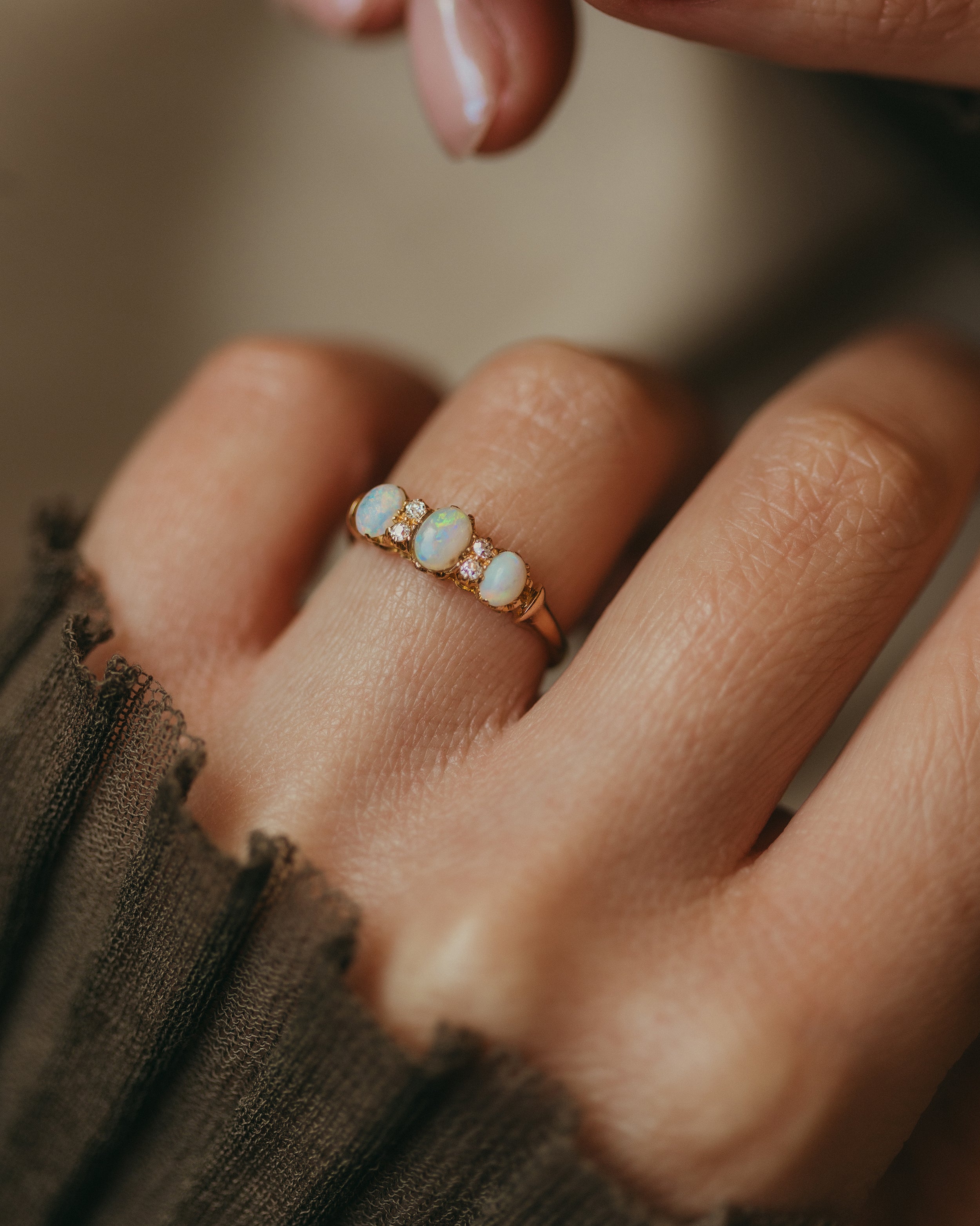 Image of Yvonne Antique 18ct Gold Opal & Diamond Seven Stone Ring
